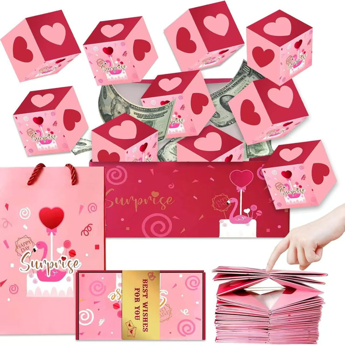 20 Bounces Surprise Explosion Gift Box Set with Flying Butterflies – Pop-Up Birthday Surprise Boxes with Gold Foil Belly Band for Birthday, Christmas & Valentine's Day