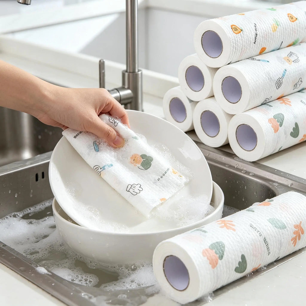 50-Piece Reusable Cleaning Cloth Roll – Washable Kitchen Towels & Multi-Purpose Wipes