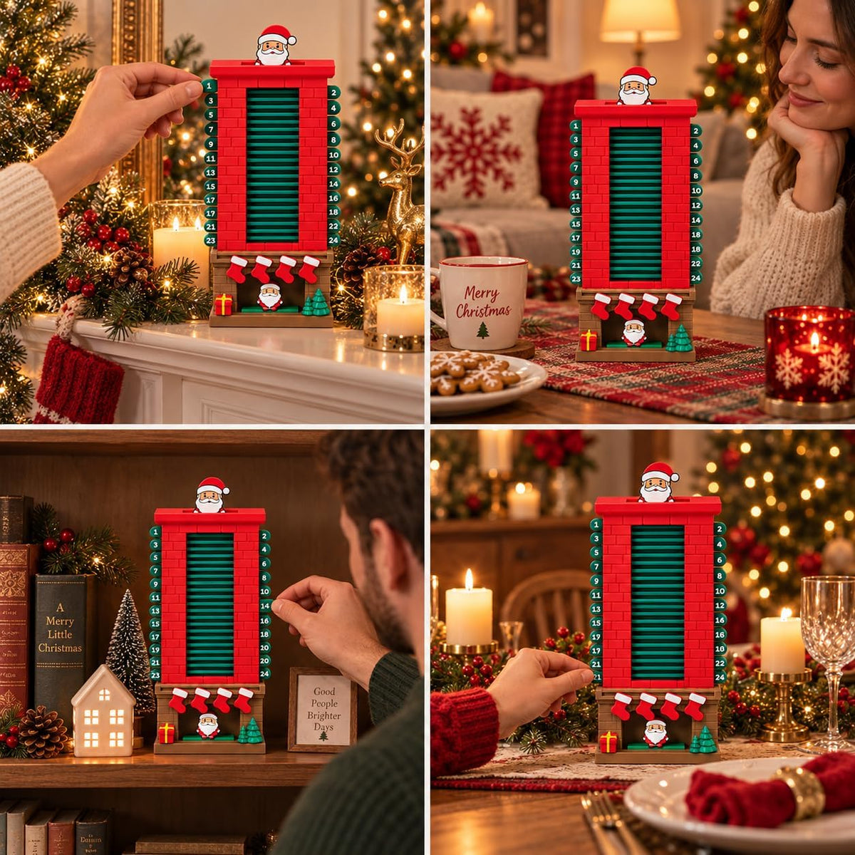 Mechanical Santa Chimney Christmas Countdown Calendar – 3D Moving Santa Advent Tracker for Mantel, Fireplace & Tabletop Holiday Decor