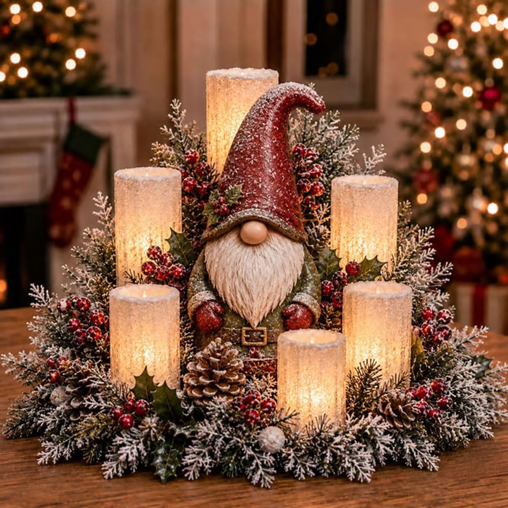 3D LED Christmas Tabletop Centerpiece – Battery Powered Holiday Candle Decoration with Festive Figurine
