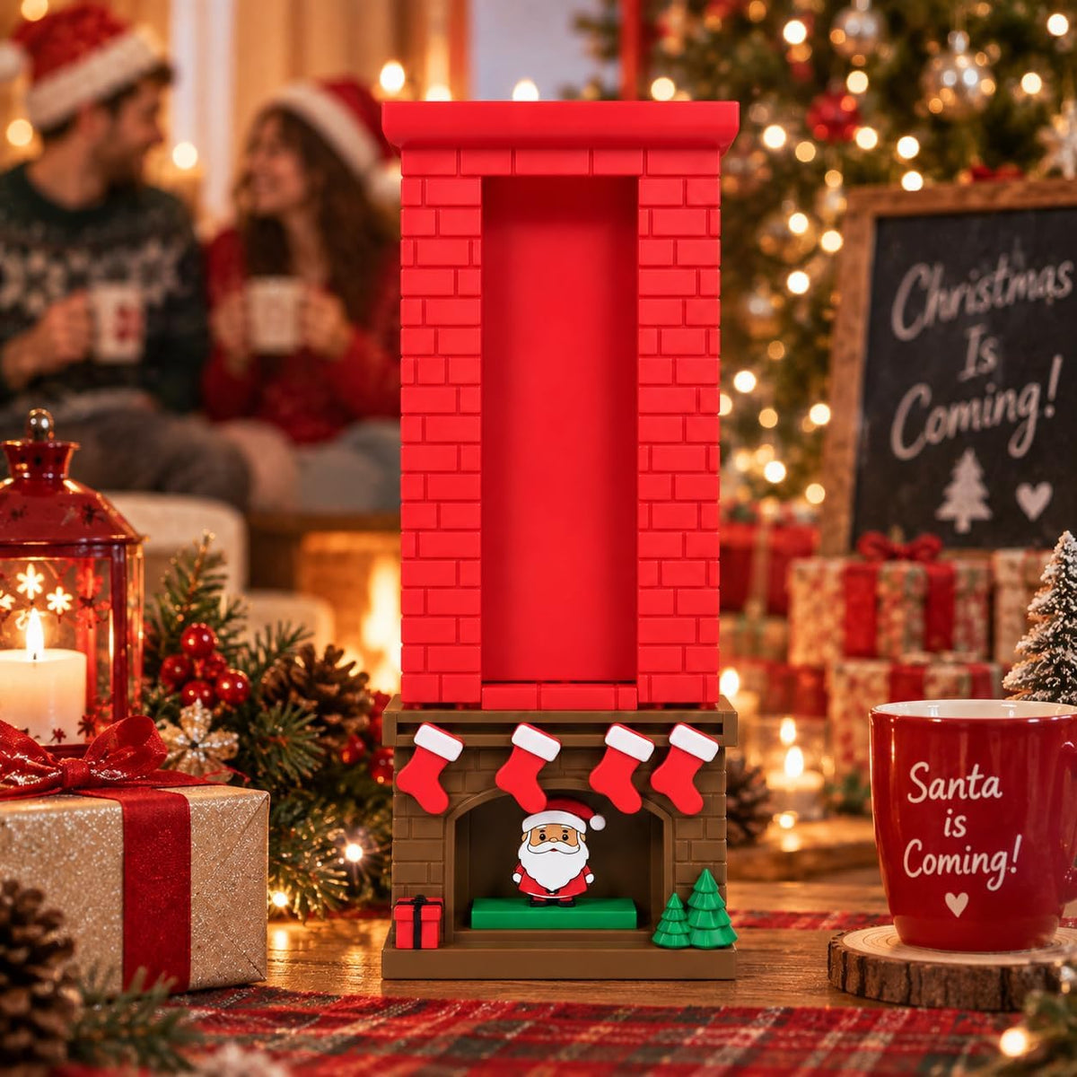 Mechanical Santa Chimney Christmas Countdown Calendar – 3D Moving Santa Advent Tracker for Mantel, Fireplace & Tabletop Holiday Decor