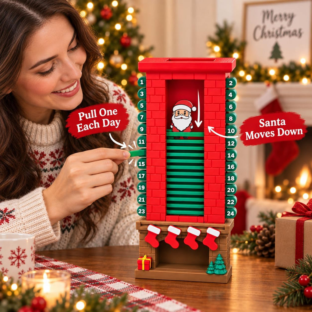 Mechanical Santa Chimney Christmas Countdown Calendar – 3D Moving Santa Advent Tracker for Mantel, Fireplace & Tabletop Holiday Decor