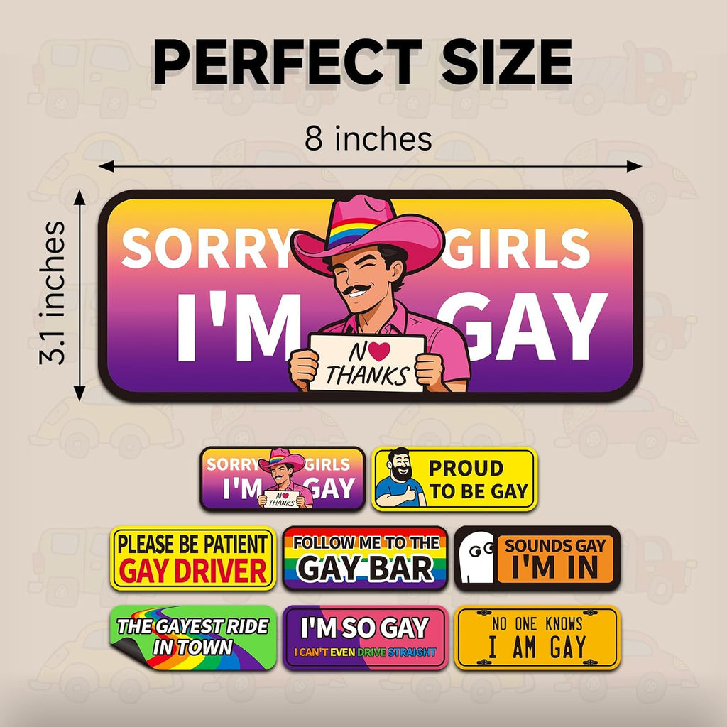 8-Pack Funny LGBTQ+ Pride Car Magnets – Reusable Bumper Signs