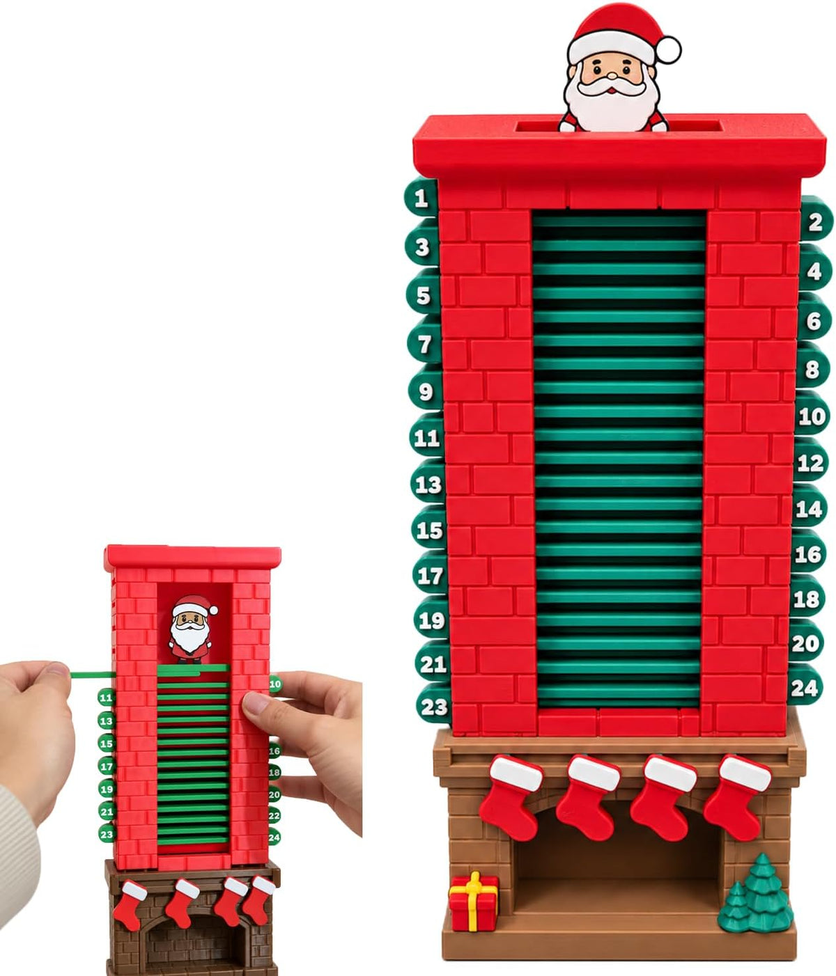 Mechanical Santa Chimney Christmas Countdown Calendar – 3D Moving Santa Advent Tracker for Mantel, Fireplace & Tabletop Holiday Decor
