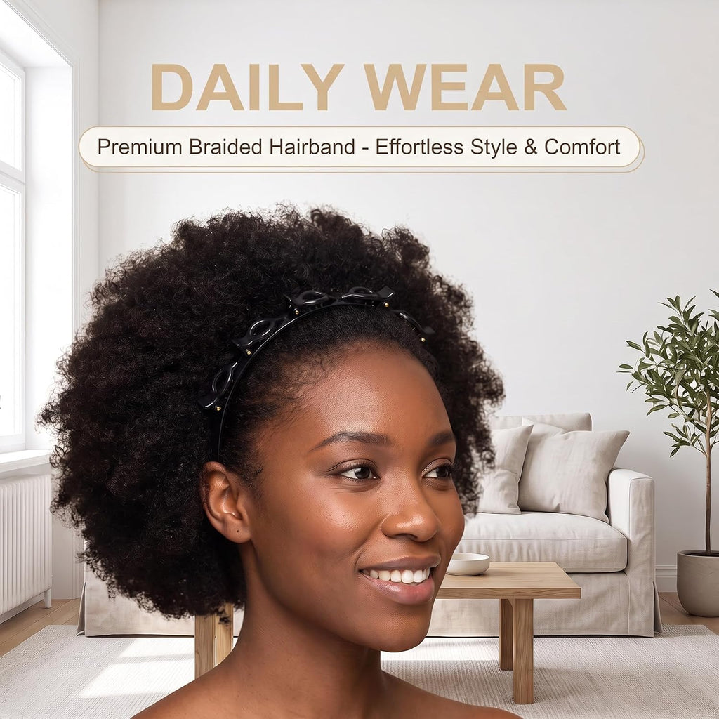Multi-Clip Styling Headband – Double-Layer Hairband with Mini Claw Clips, Textured Hair Styling Headband for Women, Black & Amber Brown
