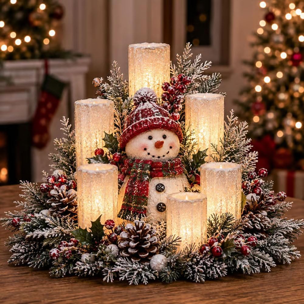 3D LED Christmas Tabletop Centerpiece – Battery Powered Holiday Candle Decoration with Festive Figurine