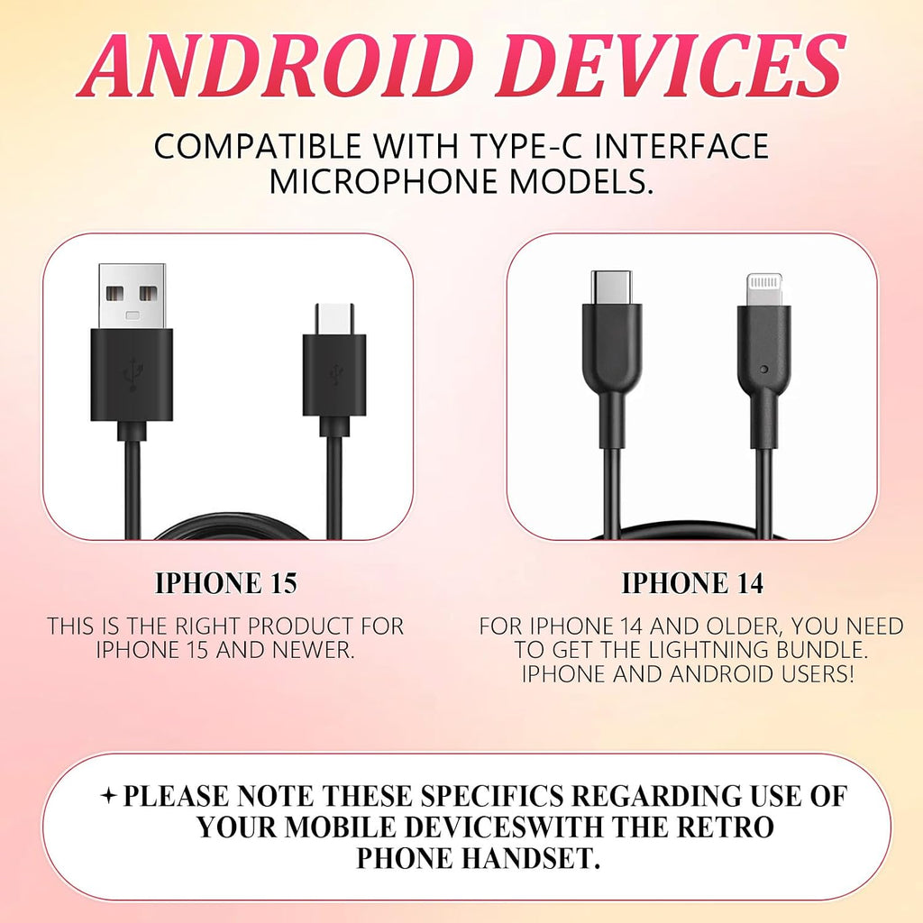 Retro Type-C Phone Handset Receiver with Volume Control – Vintage Wired Mobile Phone Handset for Smartphones, 38mm Speaker, Stretch Coiled Cord