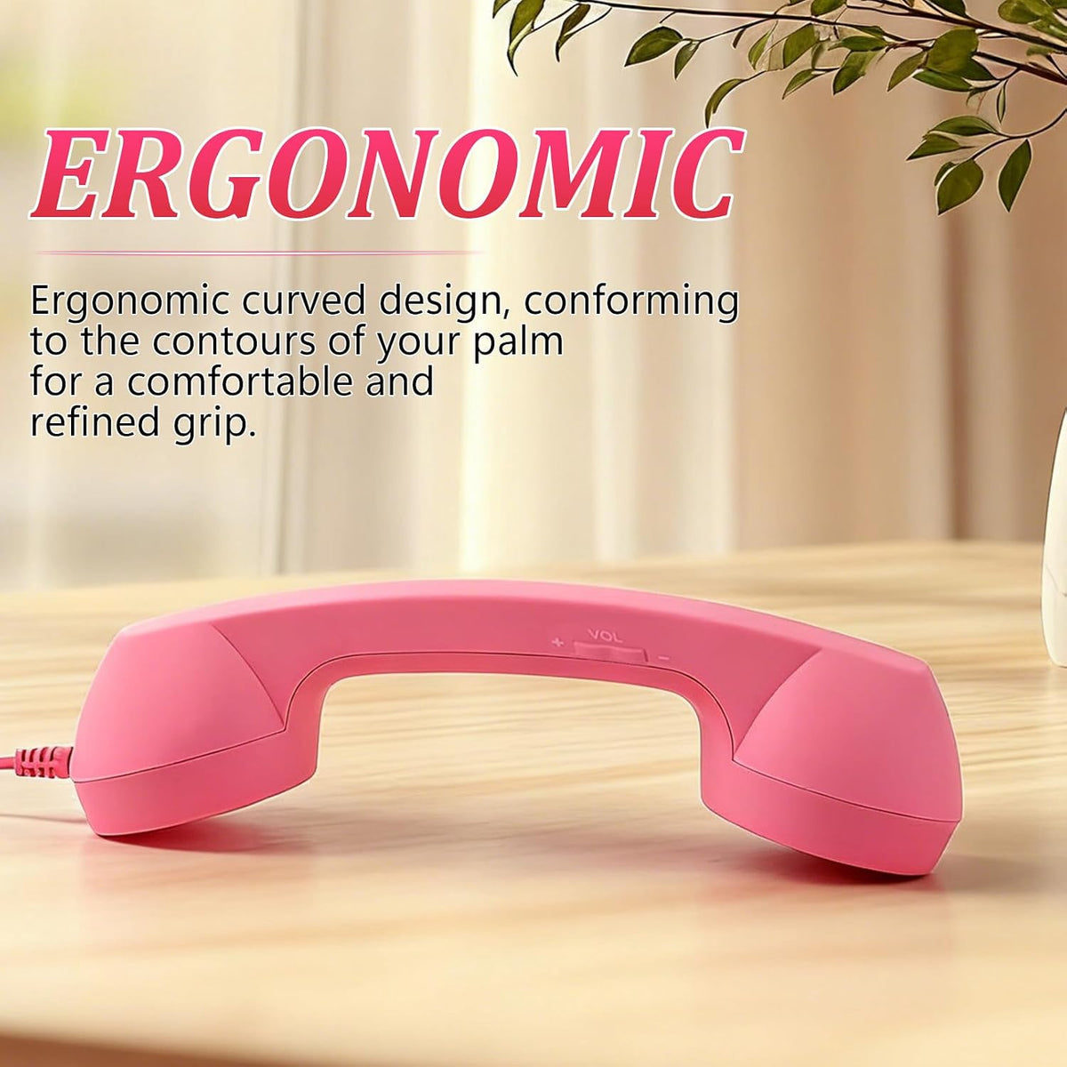 Retro Type-C Phone Handset Receiver with Volume Control – Vintage Wired Mobile Phone Handset for Smartphones, 38mm Speaker, Stretch Coiled Cord