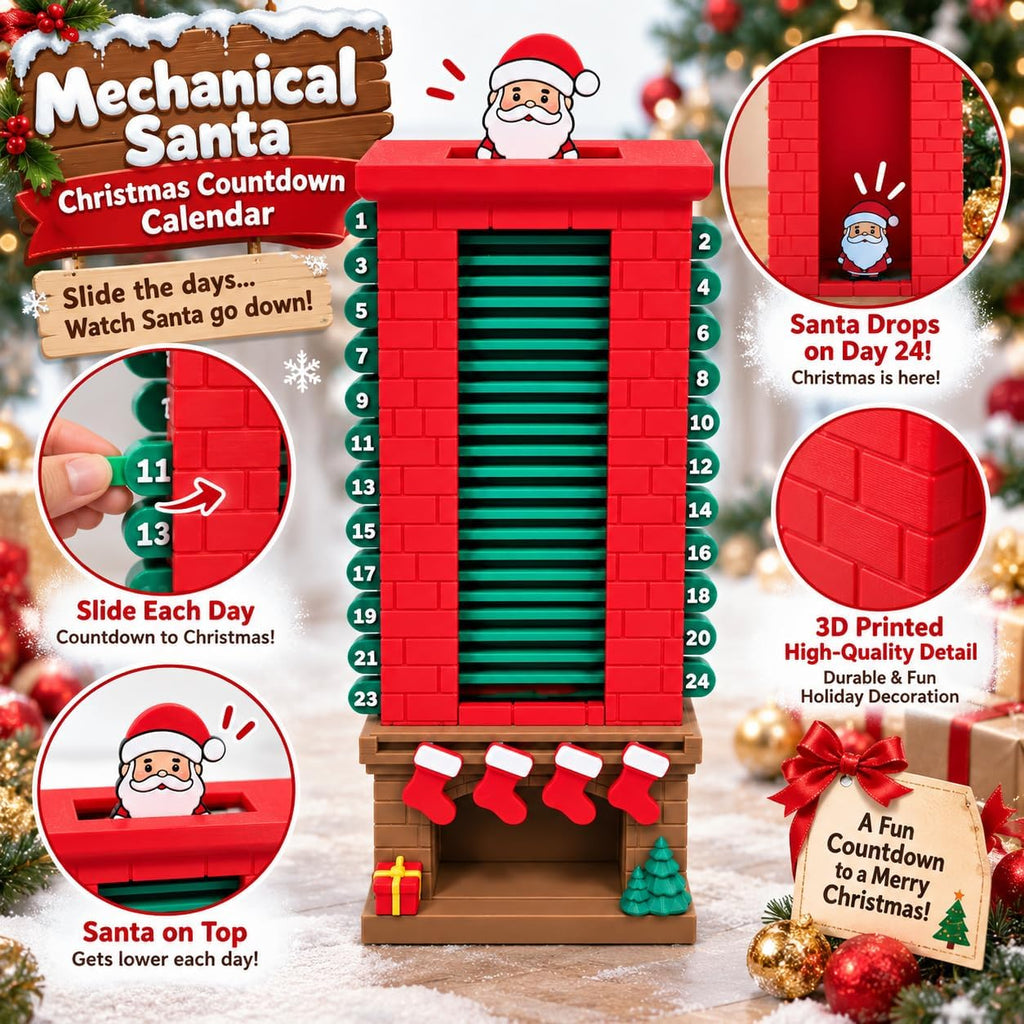 Mechanical Santa Chimney Christmas Countdown Calendar – 3D Moving Santa Advent Tracker for Mantel, Fireplace & Tabletop Holiday Decor
