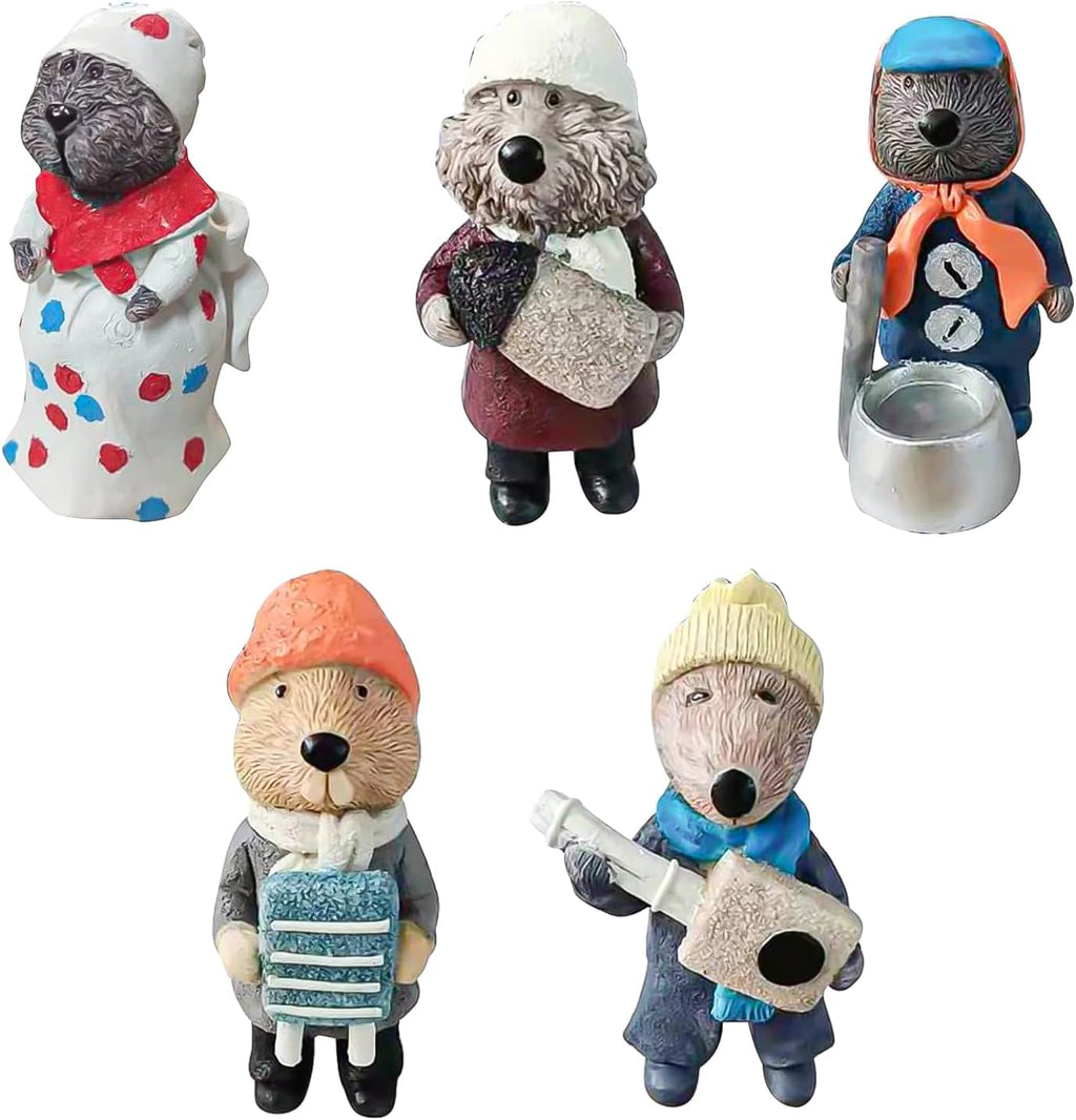 Cute Mouse Resin Figurine – 5 Pieces Hand-Painted Woodland Animal Mini Statues for Home Shelf & Desk Decor