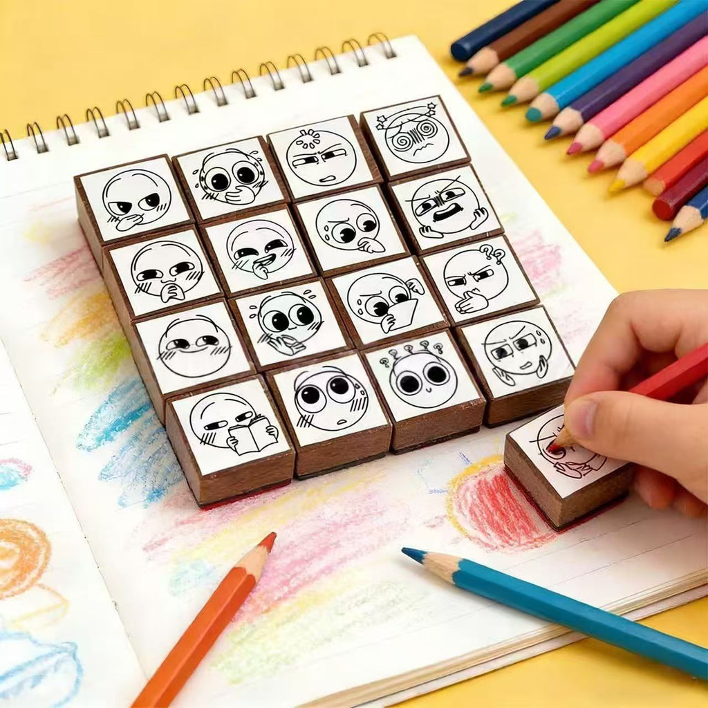 Doodly Stamps 16-Piece Mini Doodle Stamp Set for Journaling & Crafts