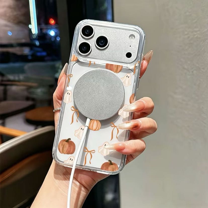 Halloween Pumpkin Ghost Magnetic Phone Case for iPhone & Samsung | MagSafe Compatible Clear Protective Cover