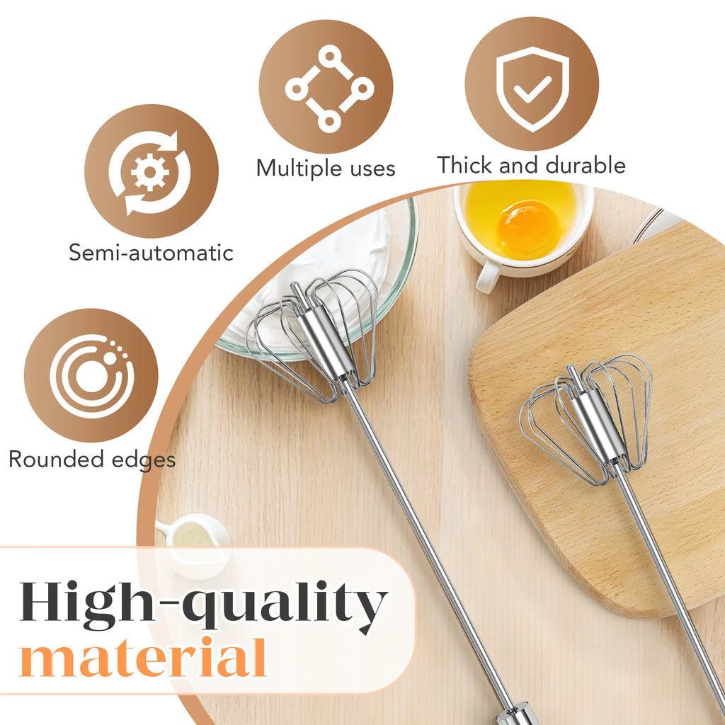 Stainless Steel Hand-Push Rotary Whisk – Semi-Automatic Food-Grade Egg Beater & Milk Frother for Coffee, Baking & Cocktails