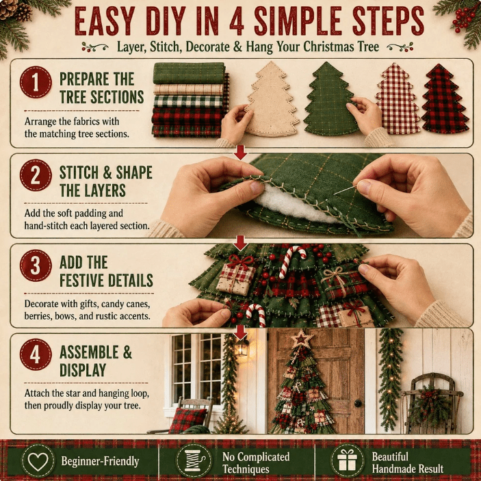 DIY Oversized Patchwork Christmas Tree Door Hanger Kit, 3D Fabric Sewing & Assembly Craft Kit for Adults, Holiday Home Wall & Entryway Decor