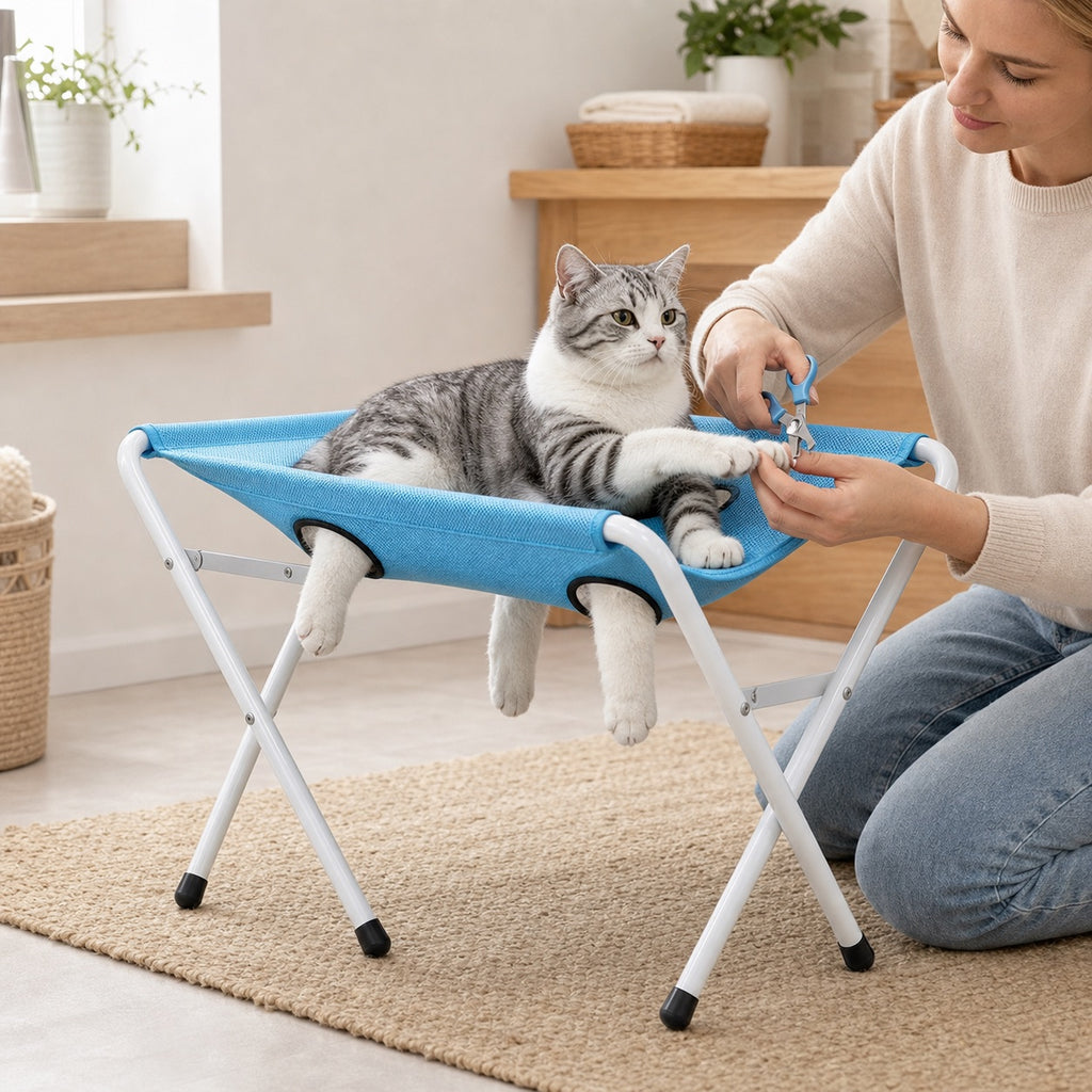 8-Hole Pet Grooming Table with Bite-Resistant Hammock – for Bathing, Nail Trimming & Cleaning
