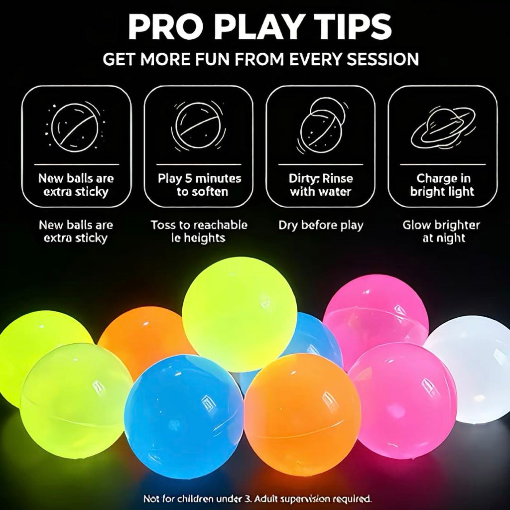 Glow Sticky Wall Balls 5-Pack (6CM) – Glow in The Dark Squishy Ceiling Toss Balls, Random Color Reusable Sensory Fidget Toy for Kids & Adults