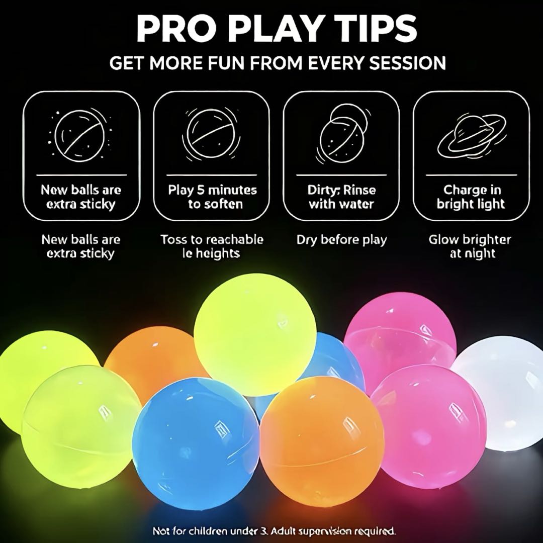 Glow Sticky Wall Balls 5-Pack (6CM) – Glow in The Dark Squishy Ceiling Toss Balls, Random Color Reusable Sensory Fidget Toy for Kids & Adults