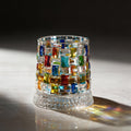 Rotating Crystal Whiskey Glass 270ml – Hand-Painted Colorful Woven Design Tumbler with Spinning Base, Unique Gift for Whiskey & Cocktail Lovers