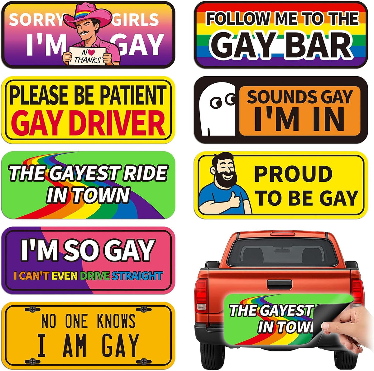 8-Pack Funny LGBTQ+ Pride Car Magnets – Reusable Bumper Signs