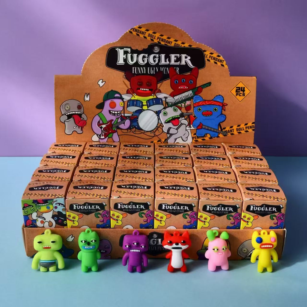 Fuggler-Inspired Ugly Monster Blind Box Keychain – Cute Weird PVC Backpack Charm, Surprise Collectible Figure Gift-1 × Full Display Box (24 Random Blind Boxes)