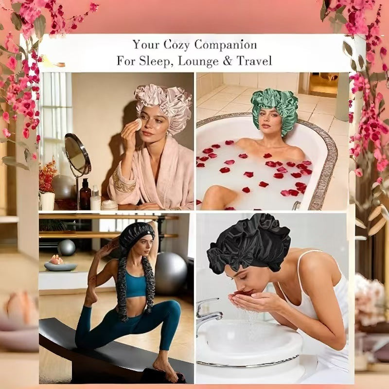Heatless Curling Satin Sleep Bonnet for Long Hair – Overnight Curling Cap with Soft Satin Wrap, No Heat Hair Curler Hat