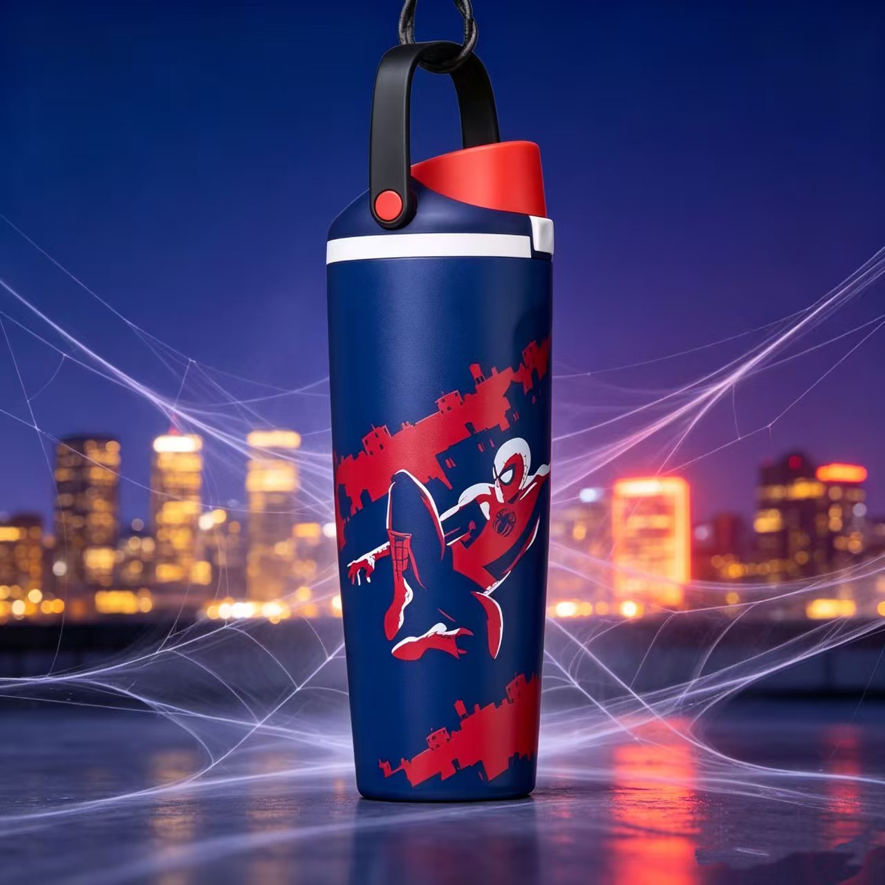 Marvel Spider-Man Stainless Steel Vacuum Insulated Tumbler | Web Pattern Flip Lid Travel Mug 32oz | 304 Stainless Steel Thermal Cup