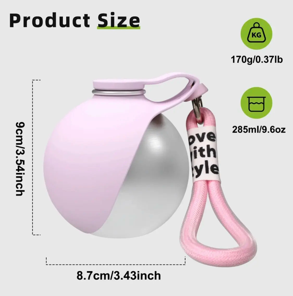 304 Stainless Steel Dog Water Bottle with Bowl – Portable Travel Pet Bottle
