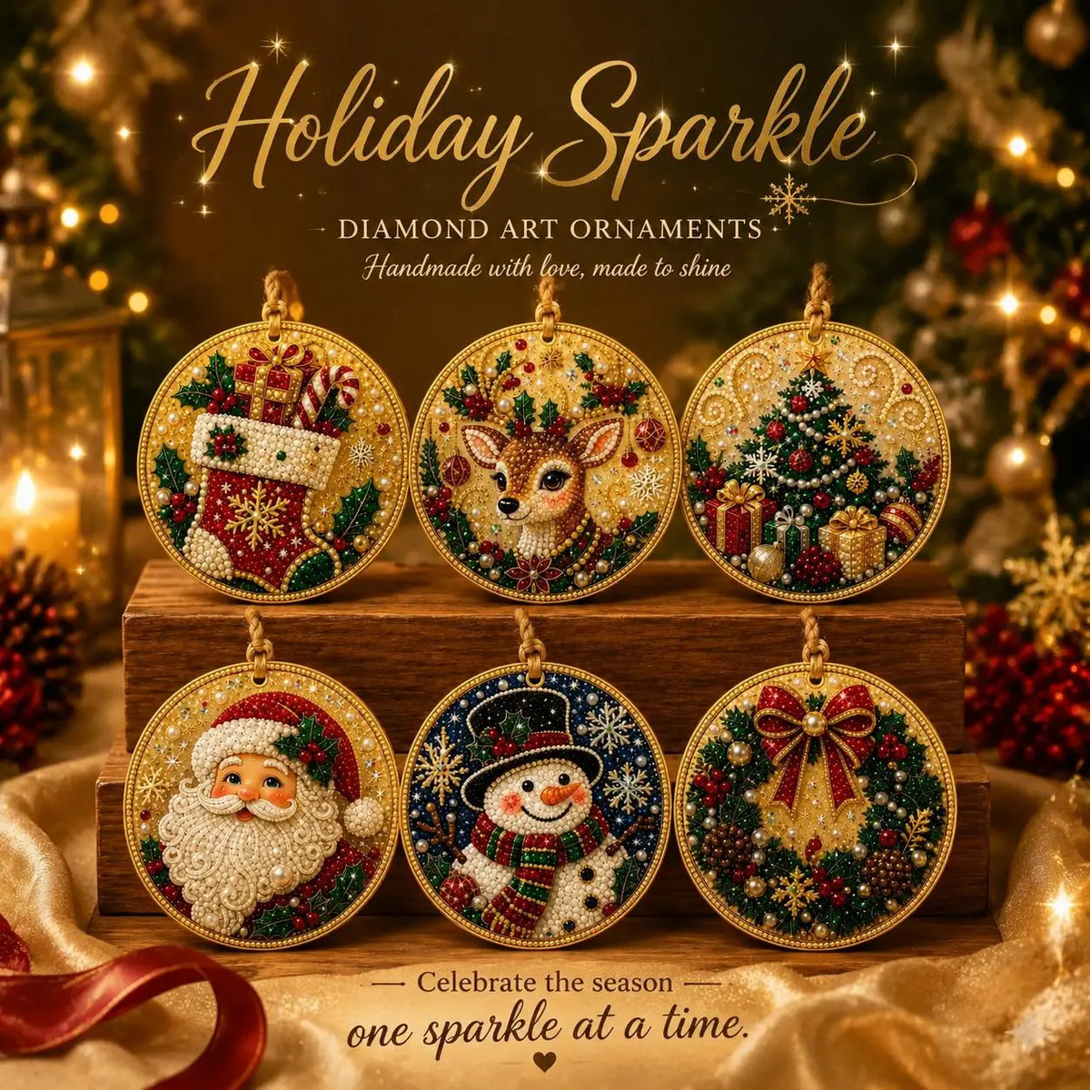 6Pcs Christmas DIY Diamond Painting Ornaments Kit, Wooden Xmas Tree Hanging Decorations with Rhinestones, DIY Holiday Craft Gift