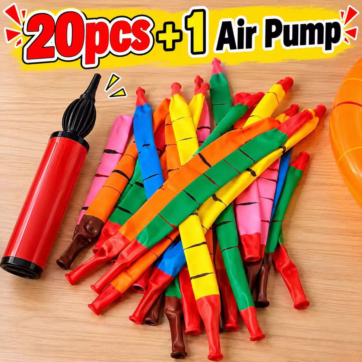 20 Flying Rocket Balloons with Hand Air Pump – Long Launch Balloons for Outdoor Games, Birthday Parties & Family Fun