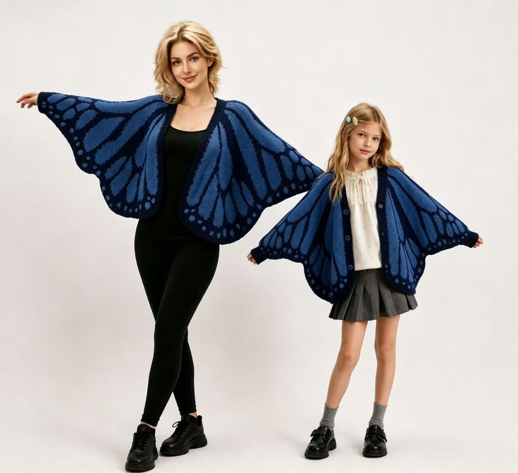 Decorative Butterfly Wing Detail Knitted Cloak Loose Fit Irregular Shape Top for Festivals and Event Knit Butterfly Stole