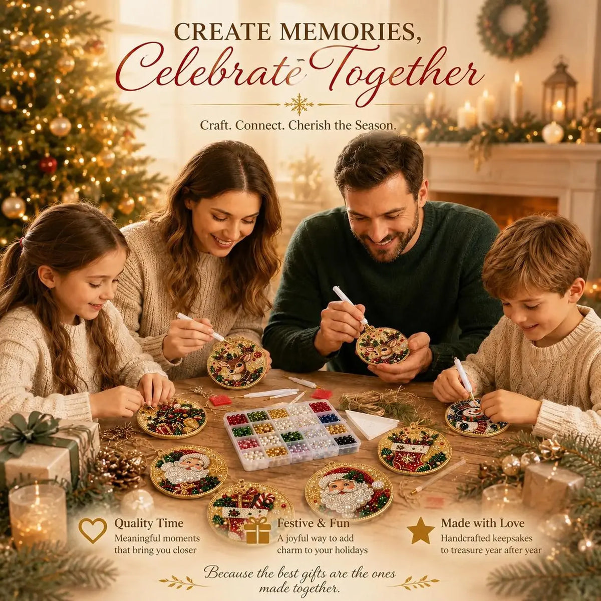 6Pcs Christmas DIY Diamond Painting Ornaments Kit, Wooden Xmas Tree Hanging Decorations with Rhinestones, DIY Holiday Craft Gift