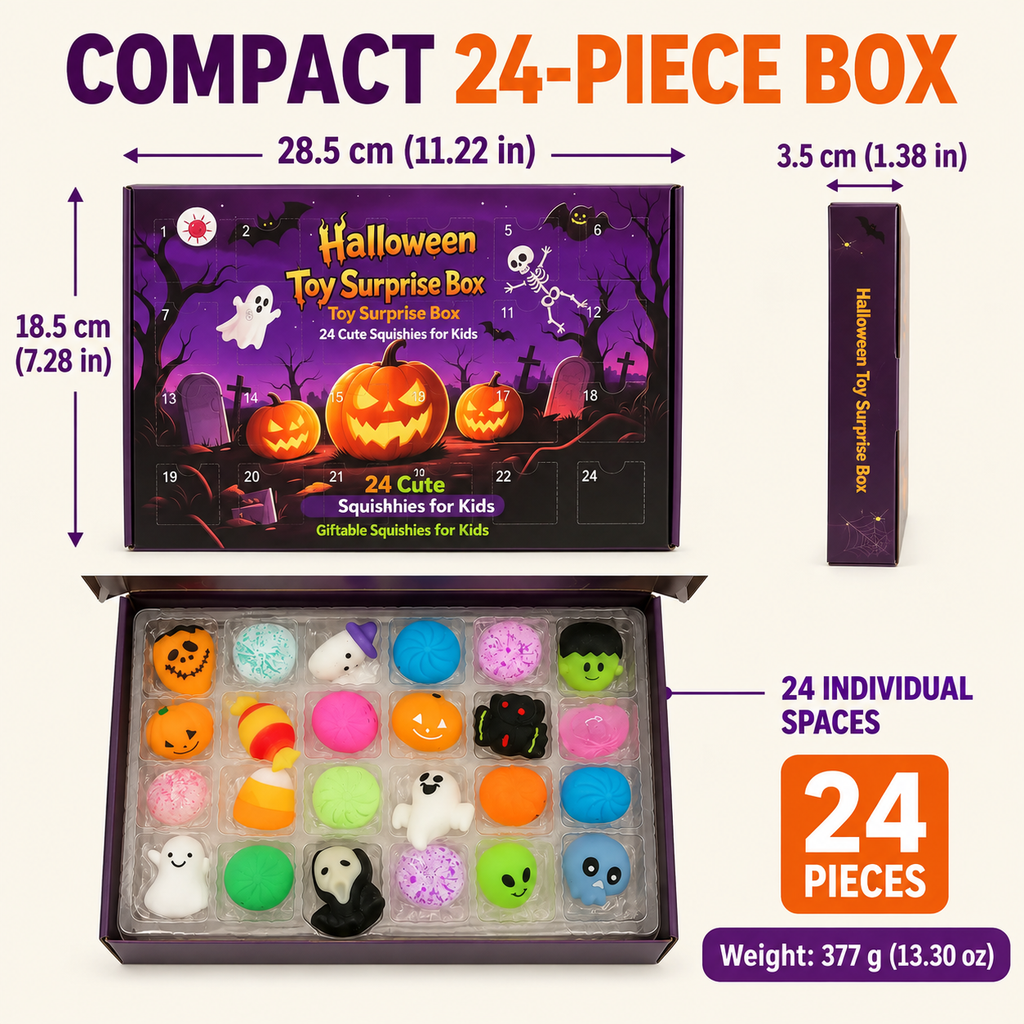 24-Piece Halloween Squishy Surprise Box, 24-Day Countdown Sensory Fidget Toy Set, Soft Squeeze Halloween Gifts & Party Favors