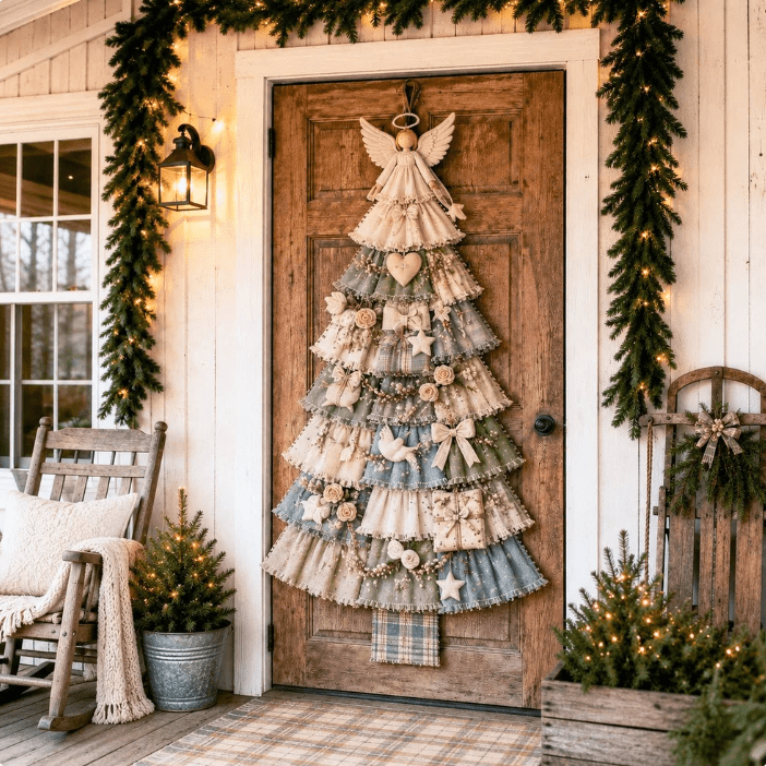 DIY Oversized Patchwork Christmas Tree Door Hanger Kit, 3D Fabric Sewing & Assembly Craft Kit for Adults, Holiday Home Wall & Entryway Decor