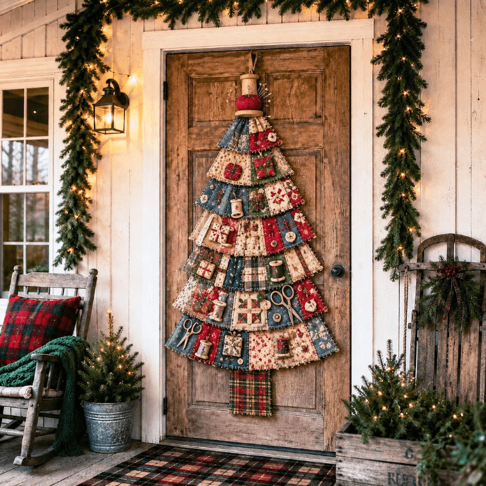 DIY Oversized Patchwork Christmas Tree Door Hanger Kit, 3D Fabric Sewing & Assembly Craft Kit for Adults, Holiday Home Wall & Entryway Decor