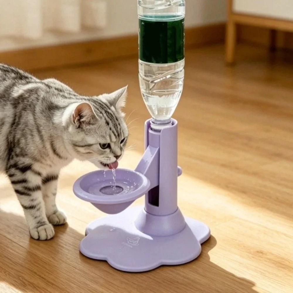 Adjustable Height Gravity Pet Water Dispenser – 640ml Automatic Water Bowl with Stable Anti-Tip Base for Cats & Small Dogs