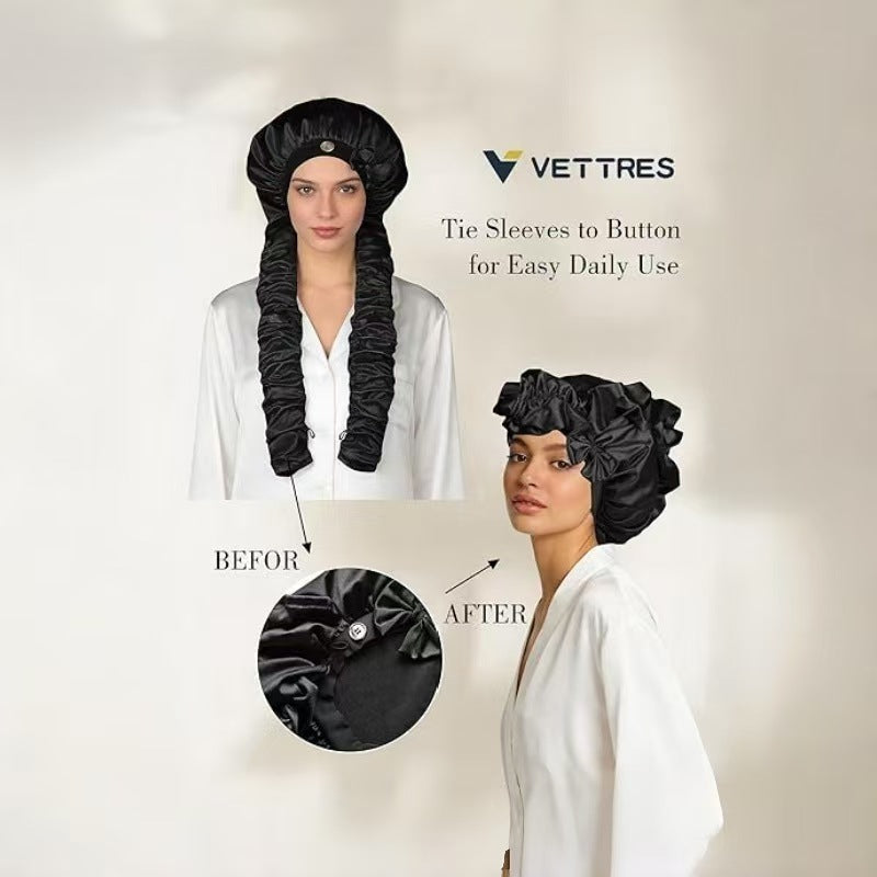 Heatless Curling Satin Sleep Bonnet for Long Hair – Overnight Curling Cap with Soft Satin Wrap, No Heat Hair Curler Hat