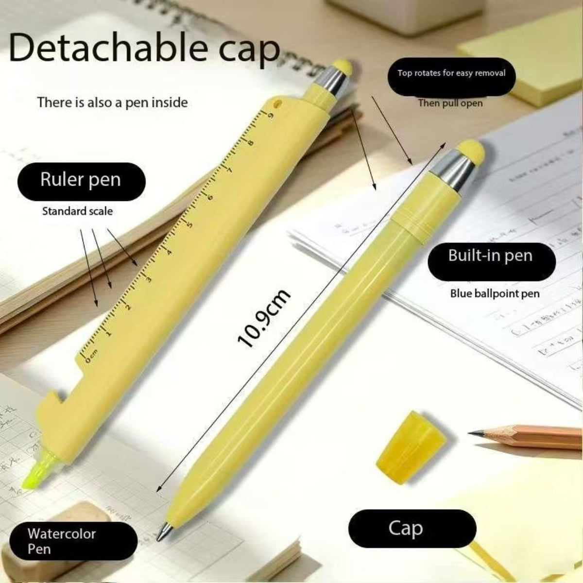 5-in-1 Multifunction Pastel Pen – Gel Pen, Highlighter, Stylus, Ruler & Phone Stand | Cute Macaron School & Office Pen