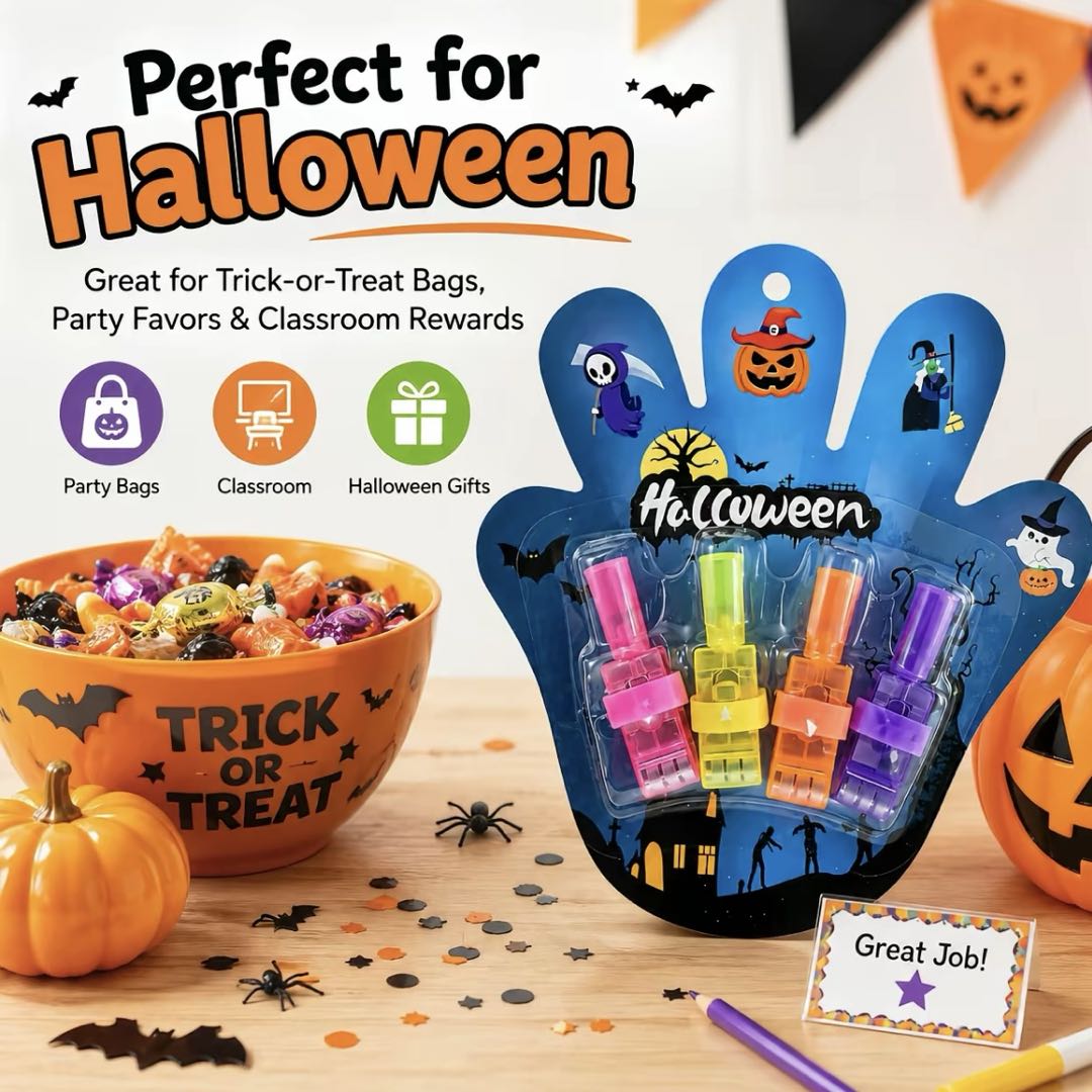 Halloween LED Finger Lights for Kids – 6/9/12 Set Flashing Finger Beam Lights for Trick or Treat, Party Favors & Classroom Rewards