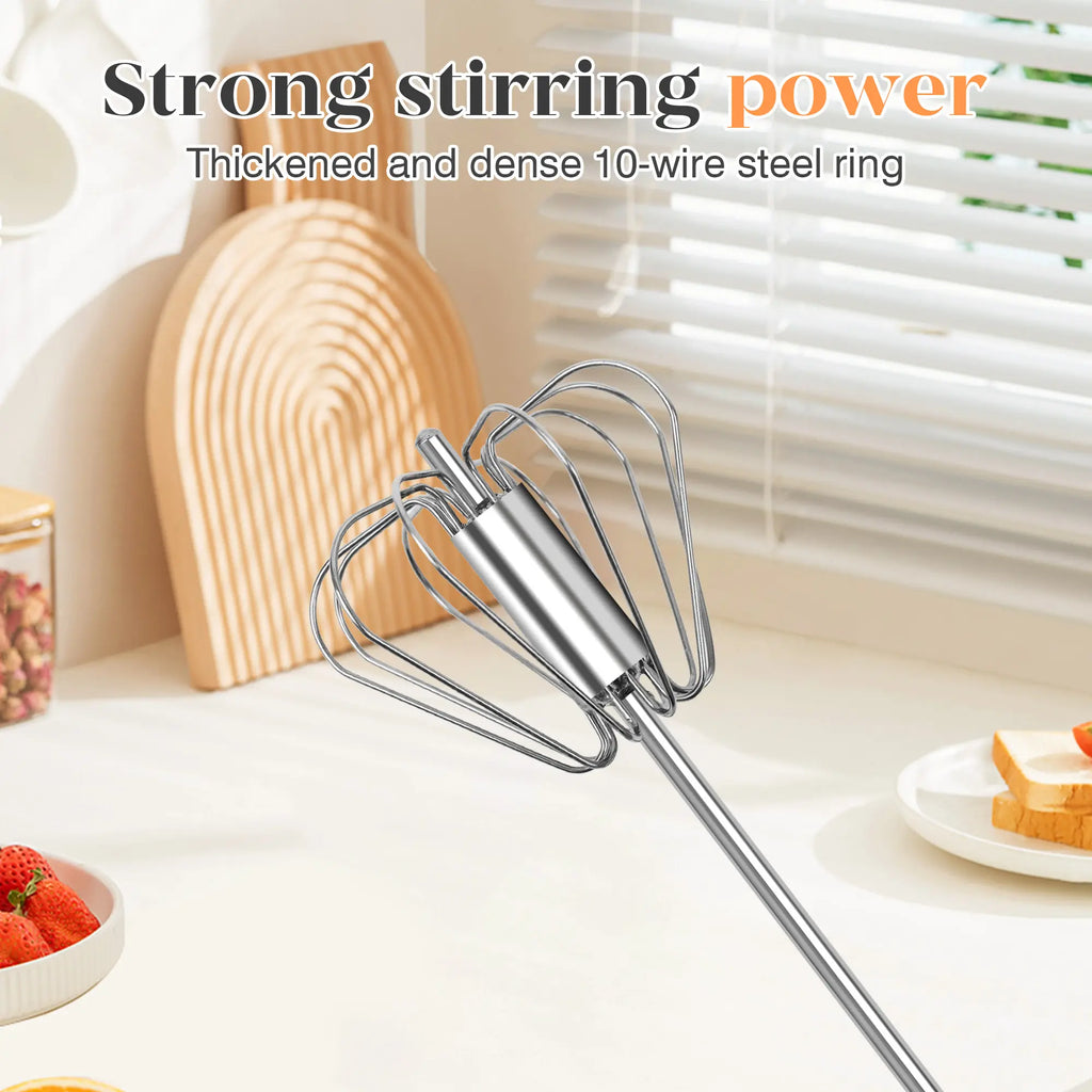 Stainless Steel Hand-Push Rotary Whisk – Semi-Automatic Food-Grade Egg Beater & Milk Frother for Coffee, Baking & Cocktails