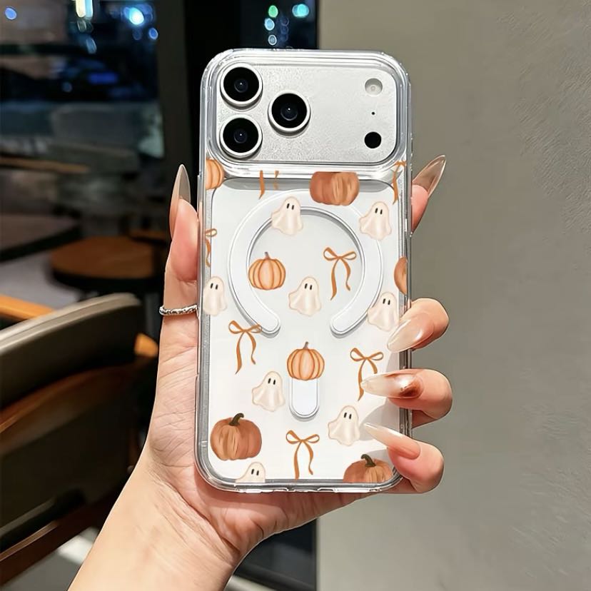 Halloween Pumpkin Ghost Magnetic Phone Case for iPhone & Samsung | MagSafe Compatible Clear Protective Cover