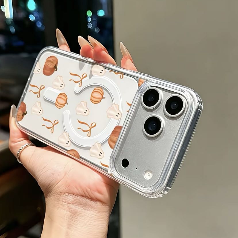 Halloween Pumpkin Ghost Magnetic Phone Case for iPhone & Samsung | MagSafe Compatible Clear Protective Cover