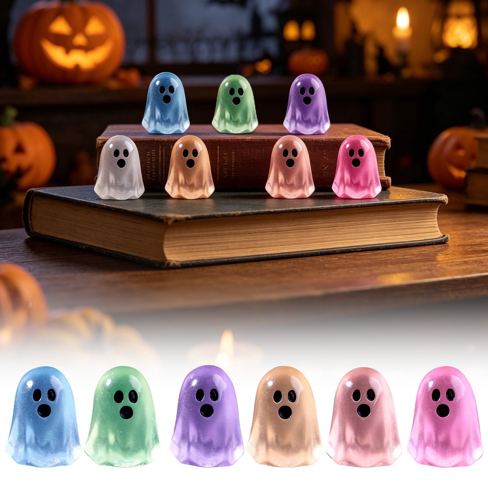 Cute Glow Ghost Miniatures – 20/50PCS Halloween Resin DIY Craft Decor