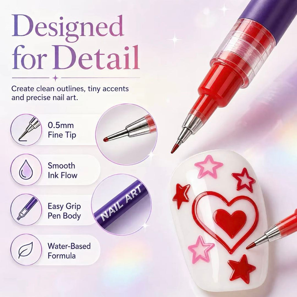 12 Colors Water-Based Nail Art Marker Pens Set – 0.5mm Fine Tip DIY Nail Design Paint Pens, Quick Dry, Washable Nail Art Kit for Beginners & Professionals
