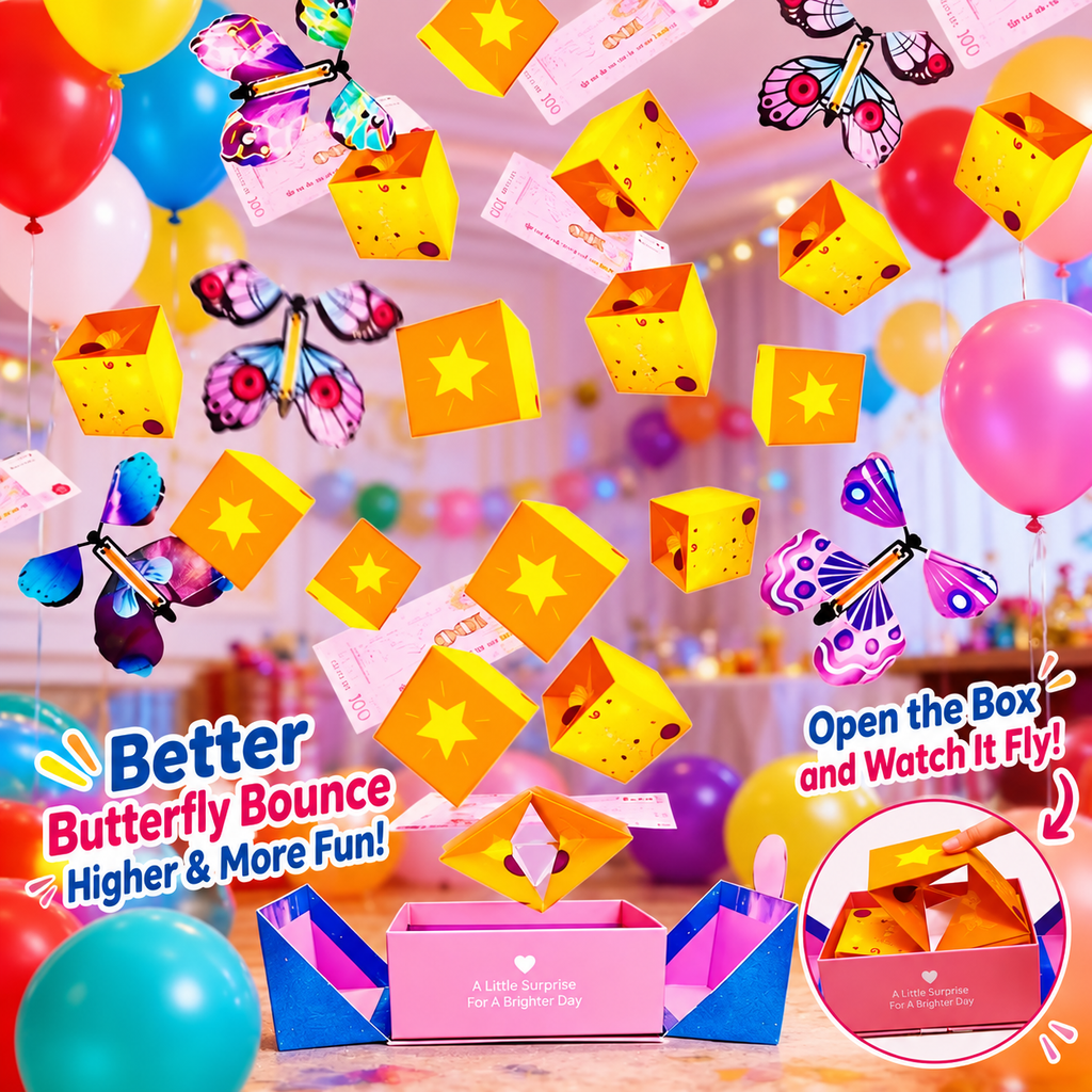 20 Bounces Surprise Explosion Gift Box Set with Flying Butterflies – Pop-Up Birthday Surprise Boxes with Gold Foil Belly Band for Birthday, Christmas & Valentine's Day