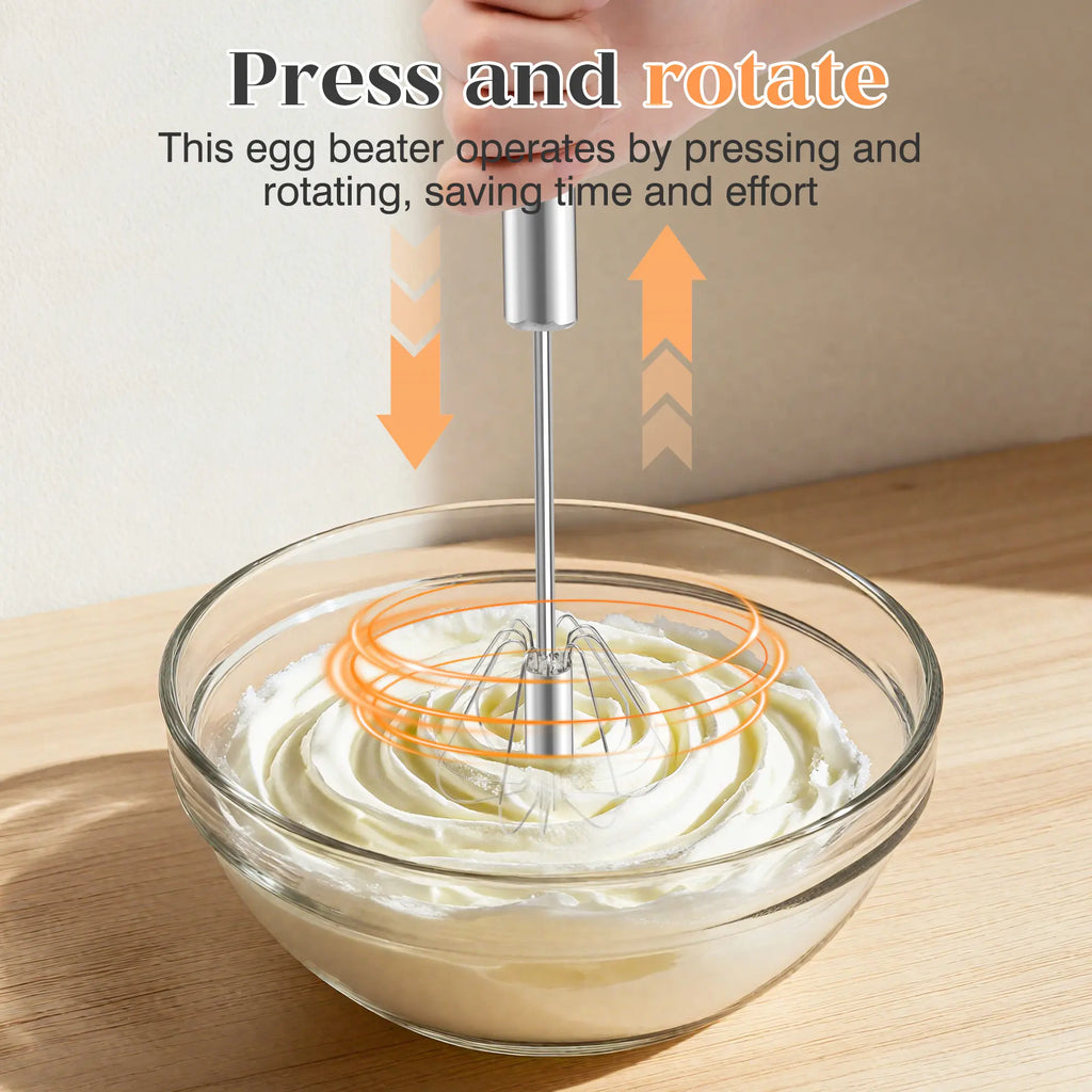 Stainless Steel Hand-Push Rotary Whisk – Semi-Automatic Food-Grade Egg Beater & Milk Frother for Coffee, Baking & Cocktails
