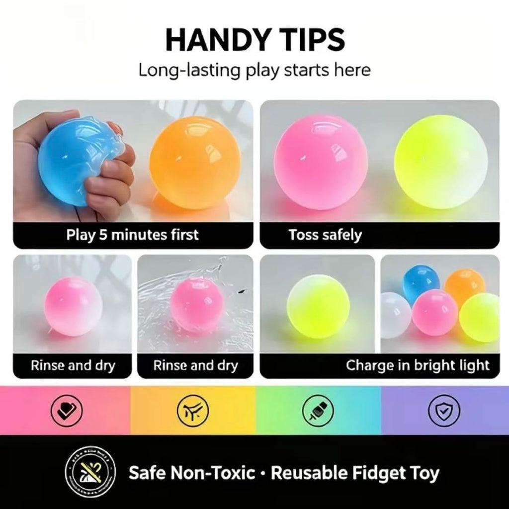 Glow Sticky Wall Balls 5-Pack (6CM) – Glow in The Dark Squishy Ceiling Toss Balls, Random Color Reusable Sensory Fidget Toy for Kids & Adults