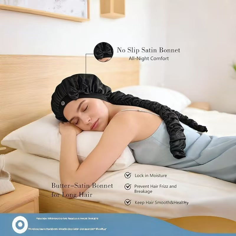 Heatless Curling Satin Sleep Bonnet for Long Hair – Overnight Curling Cap with Soft Satin Wrap, No Heat Hair Curler Hat