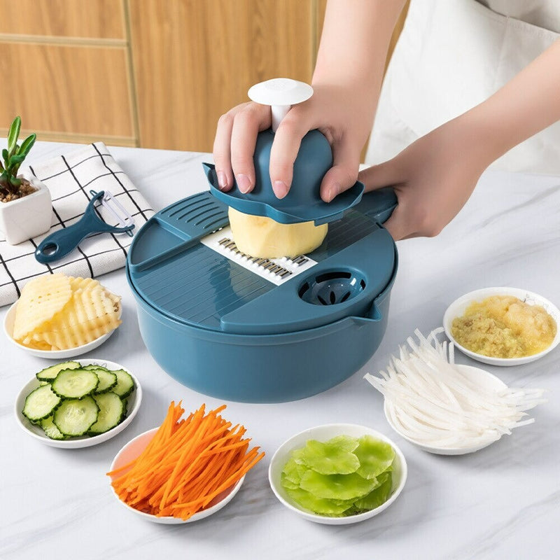12-in-1 Manual Vegetable Chopper & Dicer Set – Multi-Function Food Cutter with Grater for Carrots, Potatoes & More