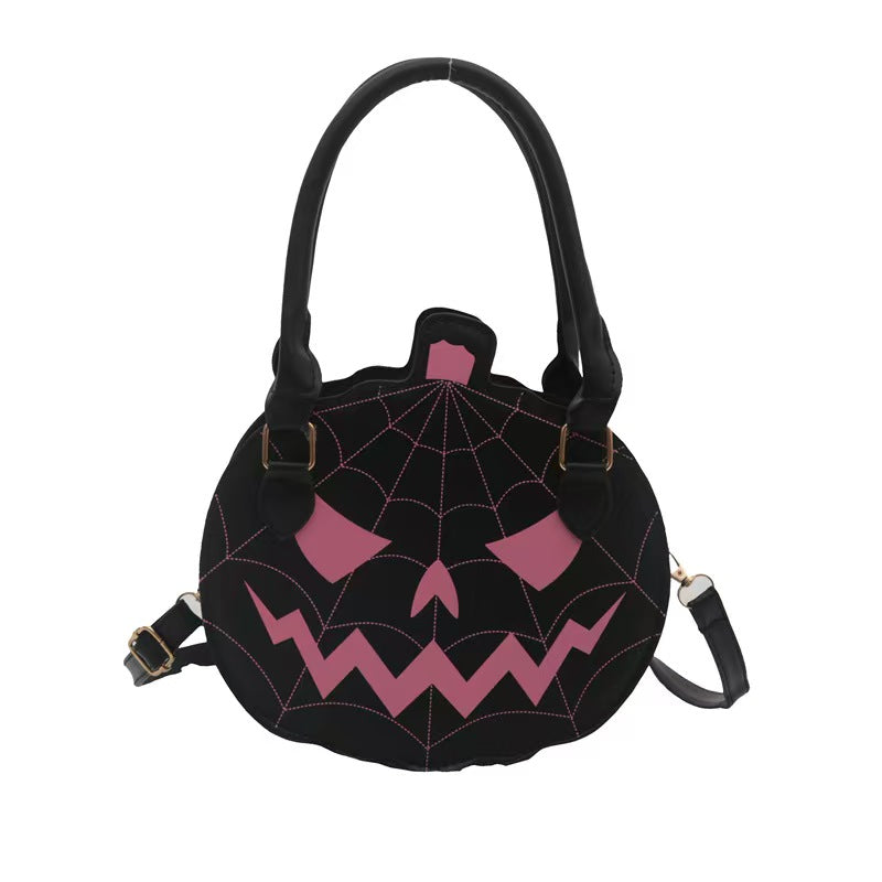 Halloween Pumpkin Crossbody Bag for Women – Jack-O'-Lantern PU Handbag with Spiderweb Stitching, Top Handles & Adjustable Shoulder Strap