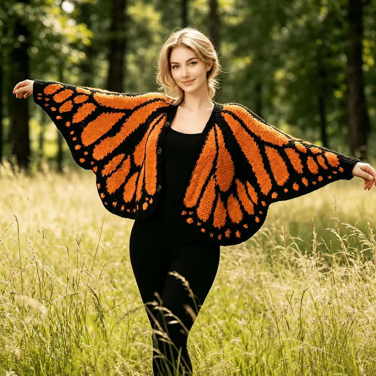 Decorative Butterfly Wing Detail Knitted Cloak Loose Fit Irregular Shape Top for Festivals and Event Knit Butterfly Stole